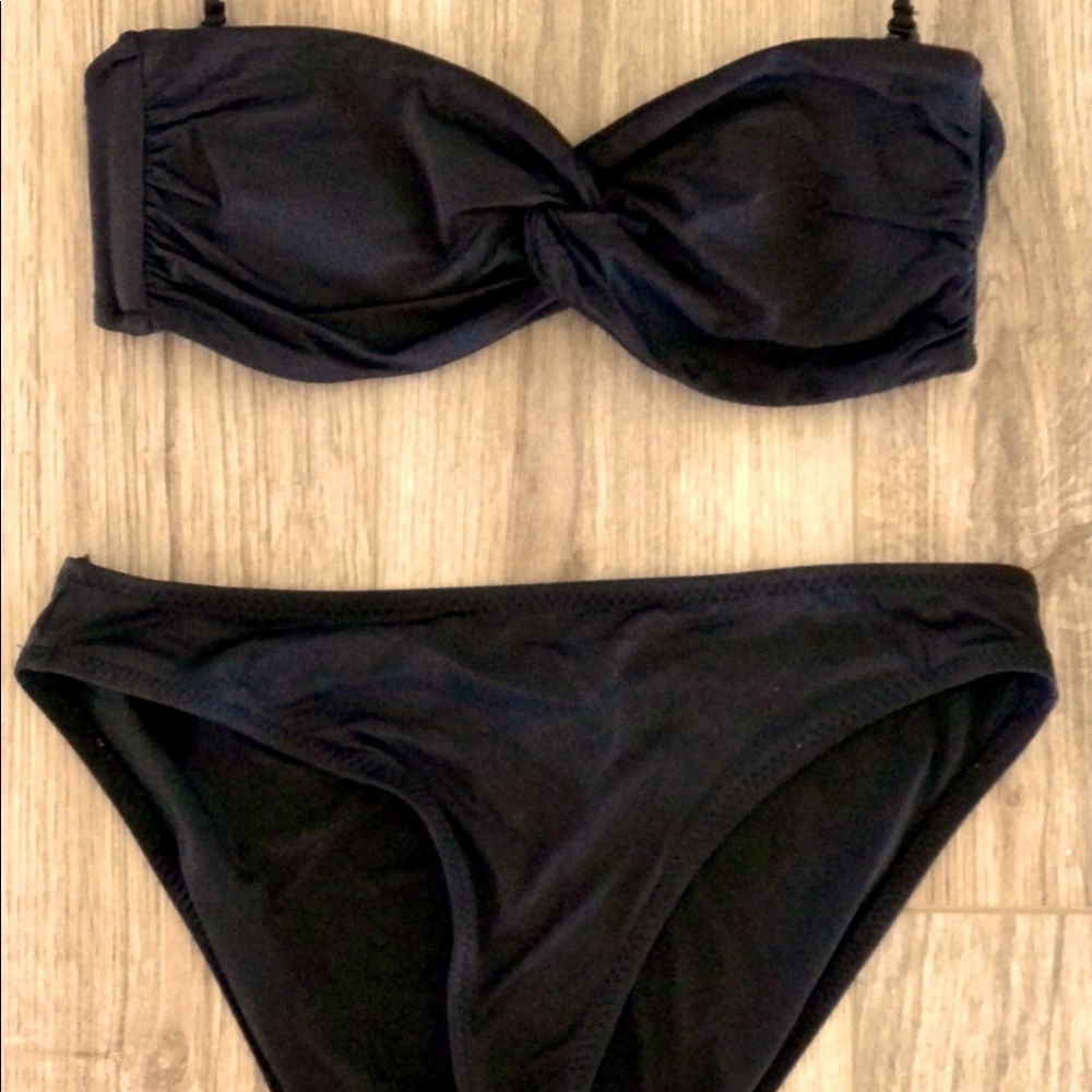 Merona Black 2 Piece Bandeau Removable Strap Sz M
